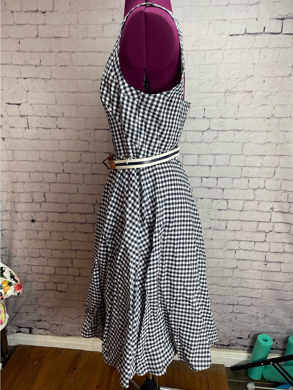 Eliza J size 8 navy gingham fit and flare dress - Picture 2 of 5